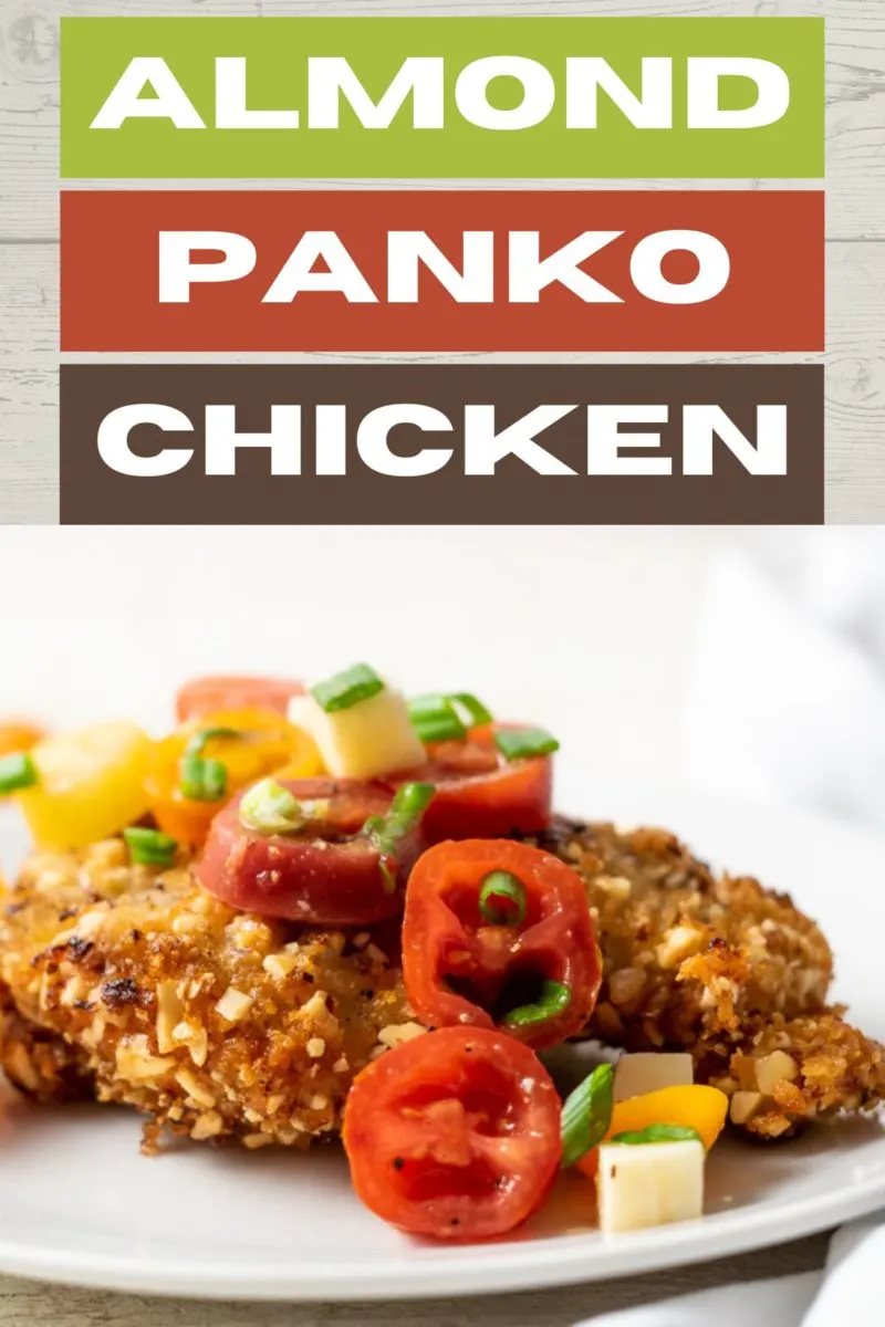 Almond Panko Chicken and tomatoes on a plate.