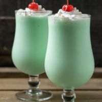 5 Ingredient Mint Shamrock Shakes in two tall glasses.