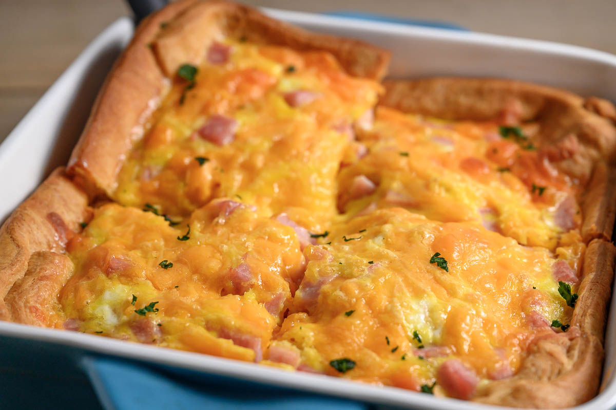 4 Ingredient Breakfast Casserole in a baking dish.