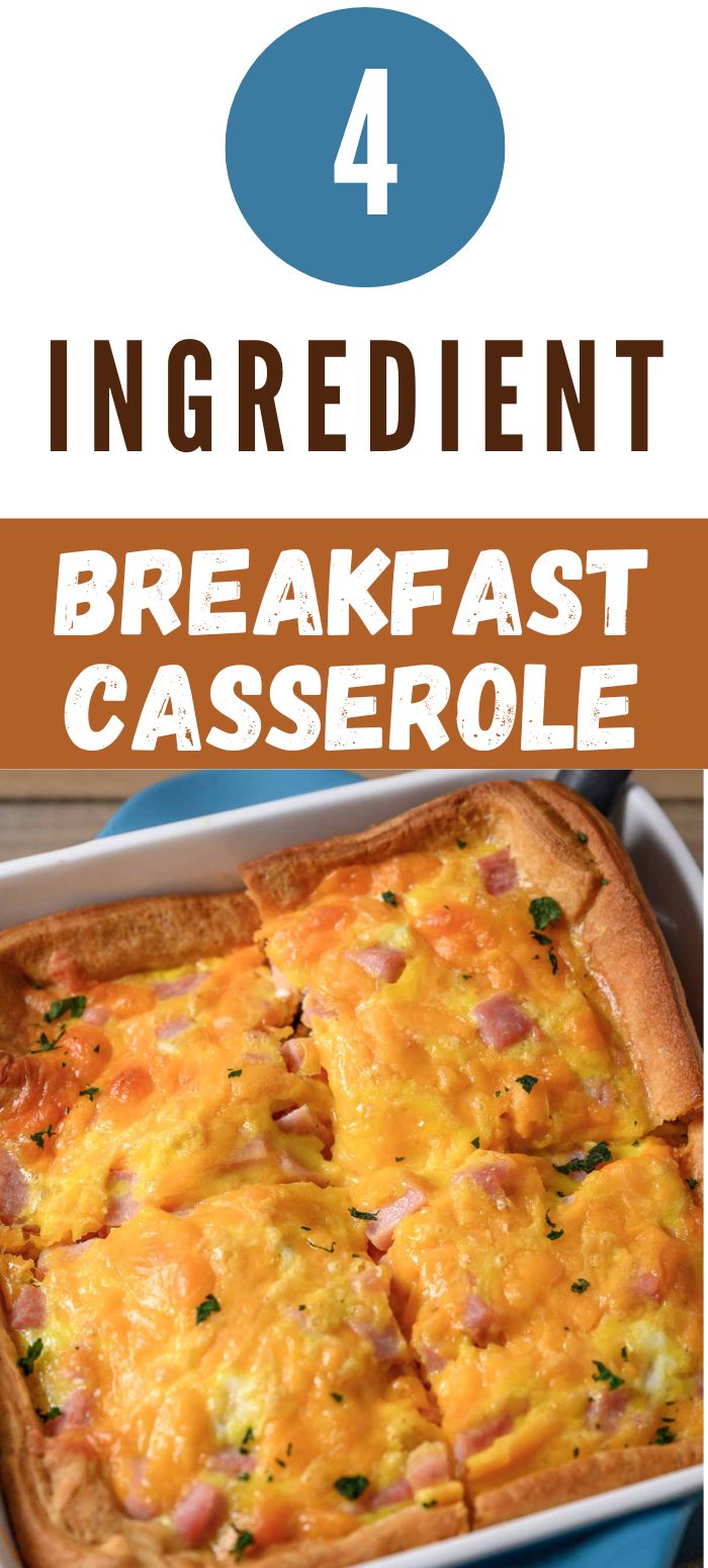 4 ingredient breakfast casserole in a baking dish.