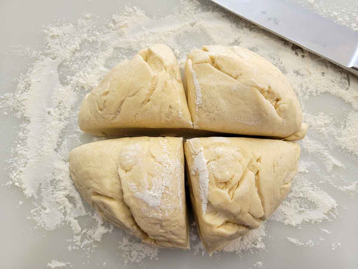 breadstick dough cut into 4 equal portions.