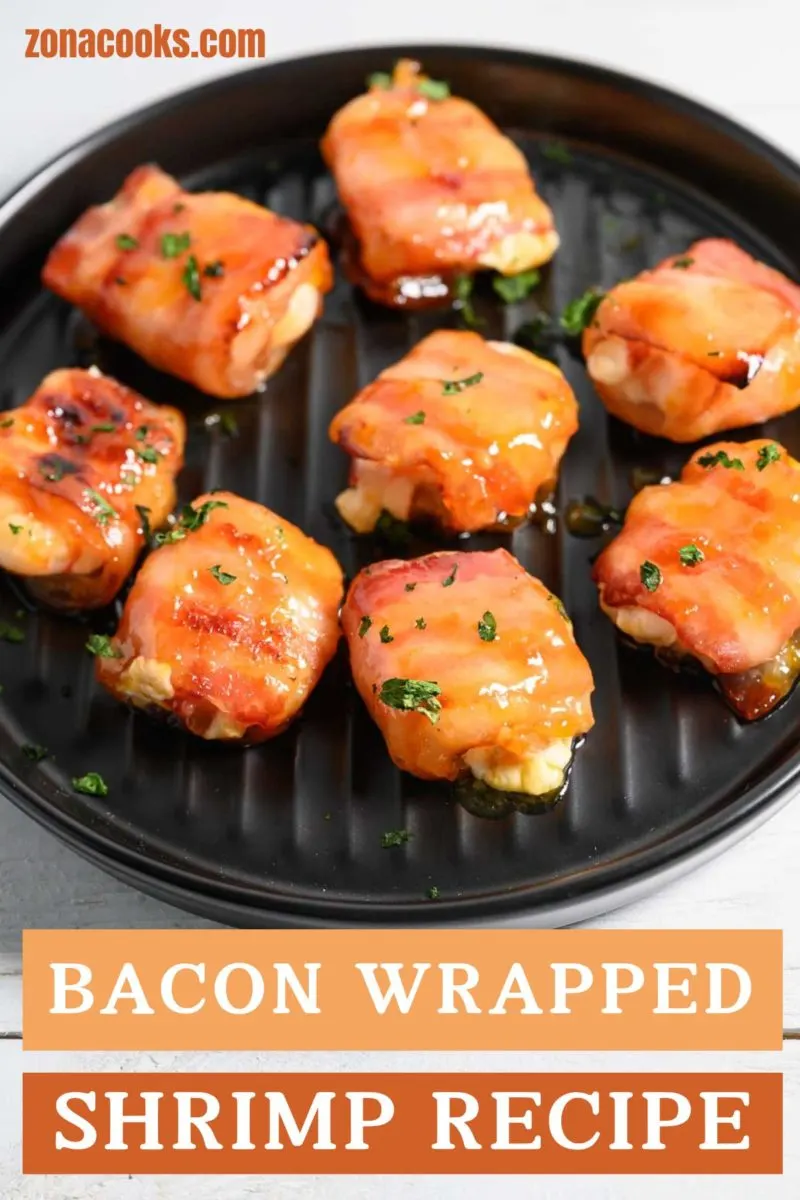Bacon-wrapped Shrimp on a plate.