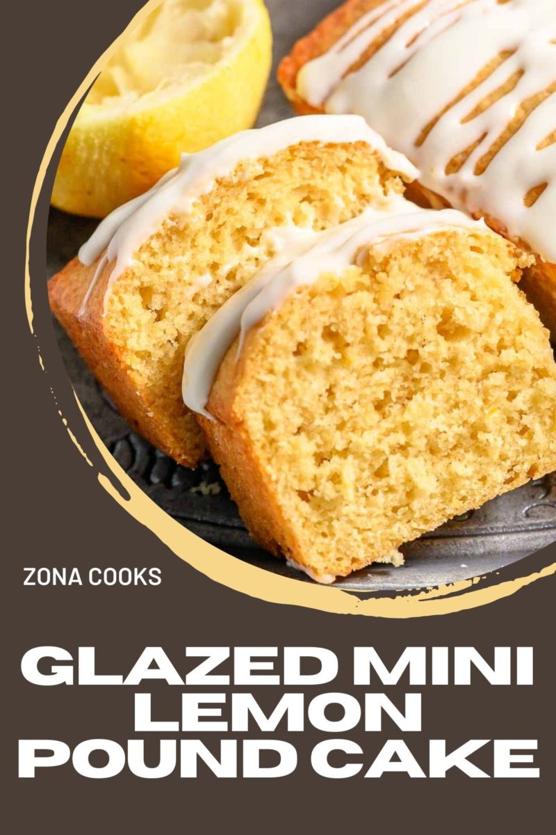 Glazed Mini Lemon Pound Cake slices on a tray.