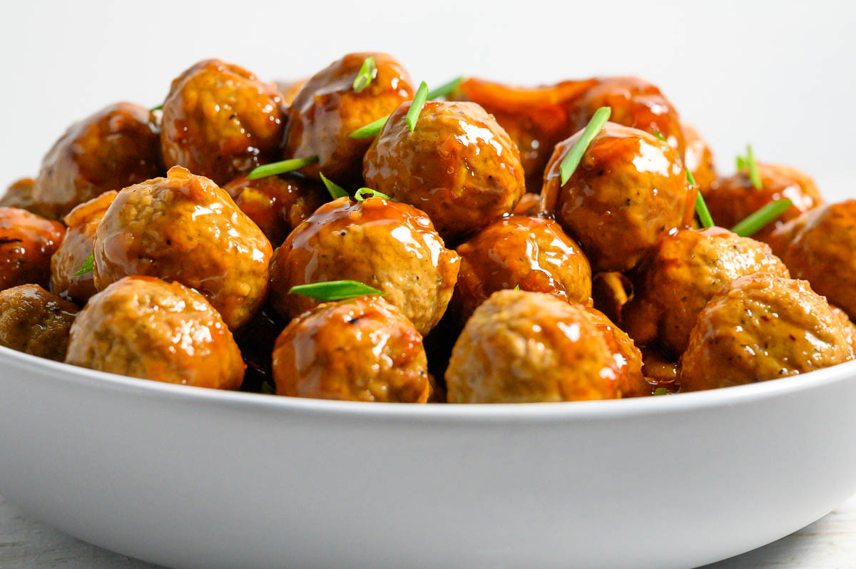 6 Ingredient Orange Chicken Meatballs in a bowl.