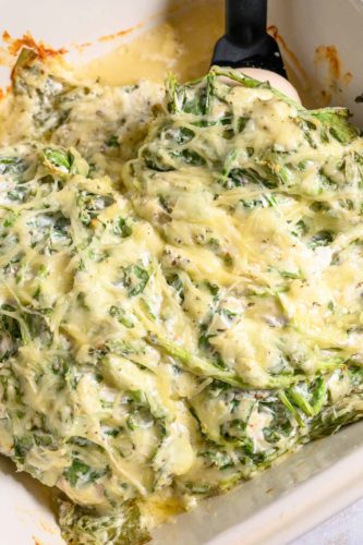 Creamy Chicken Florentine in a baking dish.