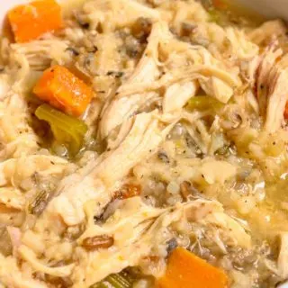 Crockpot Chicken and Wild Rice Soup in a bowl.