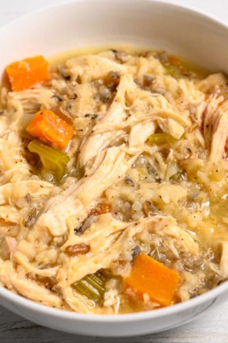 Crockpot Chicken and Wild Rice Soup in a bowl.