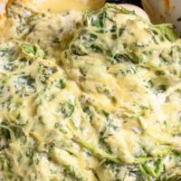 Creamy Chicken Florentine in a baking dish.