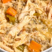 Crockpot Chicken and Wild Rice Soup in a bowl.