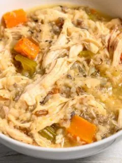 Crockpot Chicken and Wild Rice Soup in a bowl.