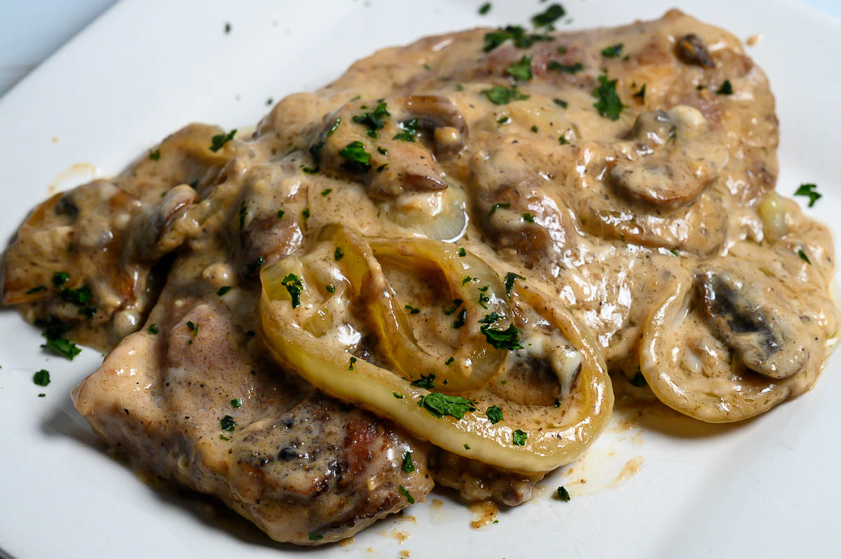 Creamy Mushroom Pork Steak on a plate.