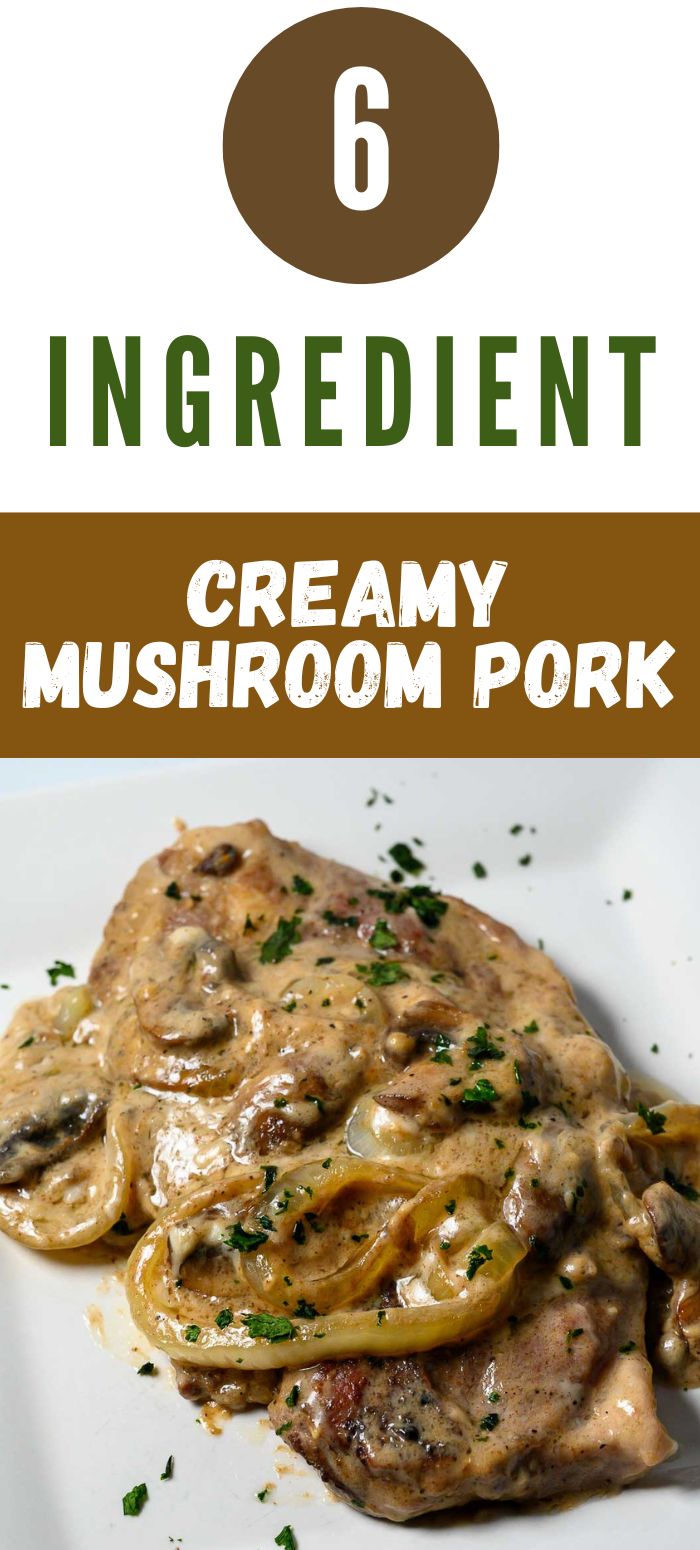 6 ingredient creamy mushroom pork on a plate.