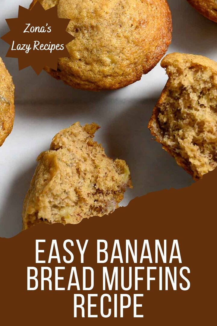 easy banana bread muffins recipe graphic with muffins on a plate.