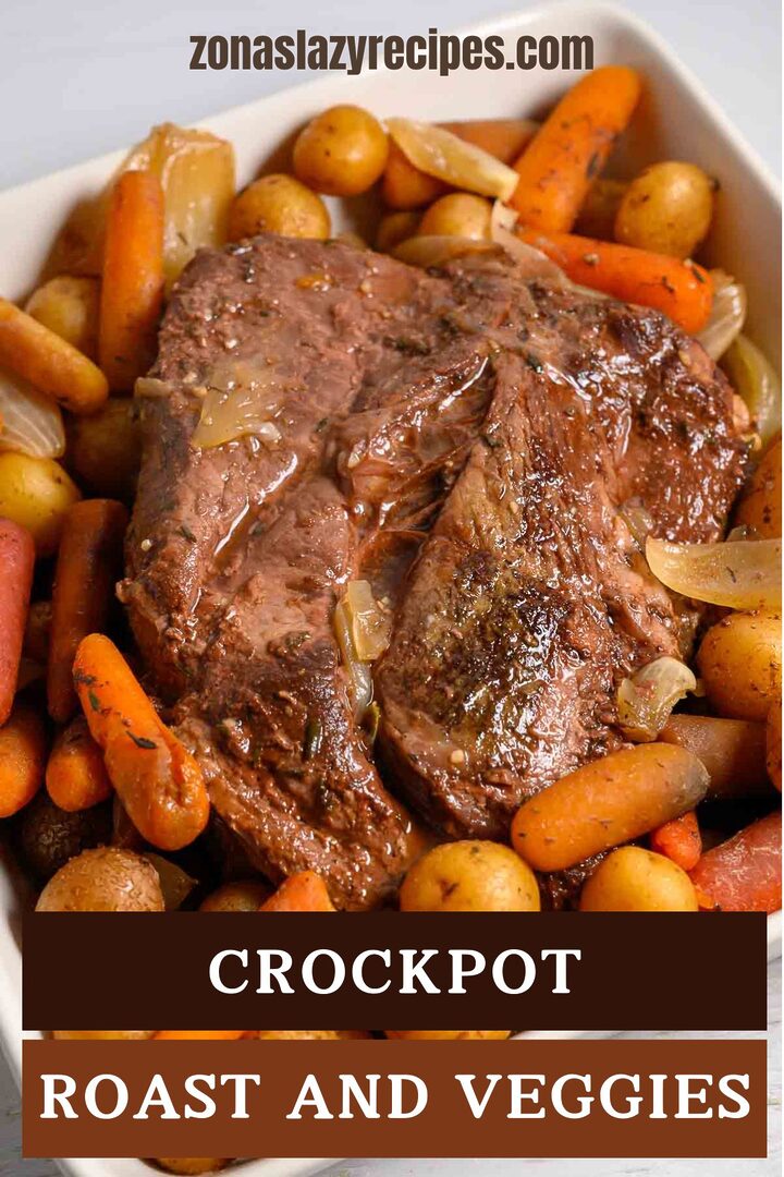 crockpot roast and veggies in a dish.