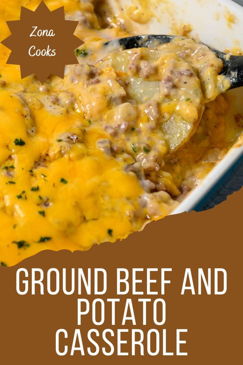 Ground Beef and Potato Casserole in a baking dish.