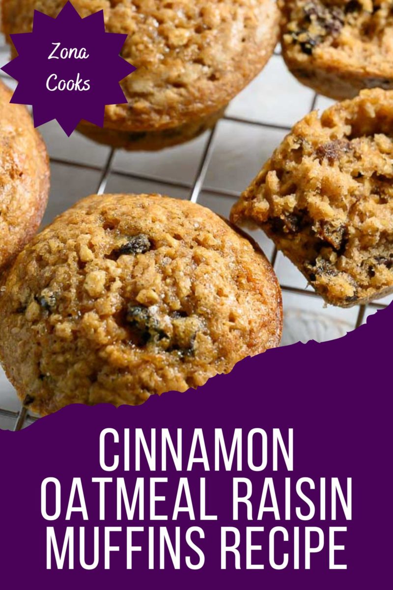 Cinnamon Oatmeal Raisin Muffins on a cooling rack.
