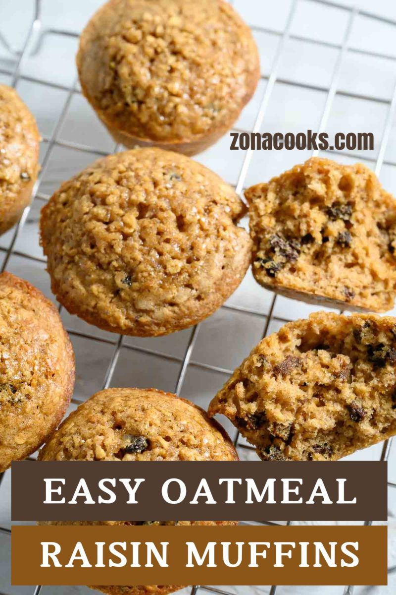 Easy Oatmeal Raisin Muffins on a wire rack.