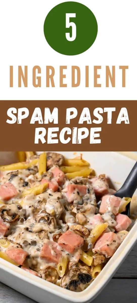 5 Ingredient Spam Pasta in a baking dish.