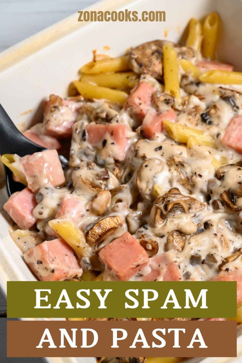 Easy Spam and Pasta in a casserole dish.