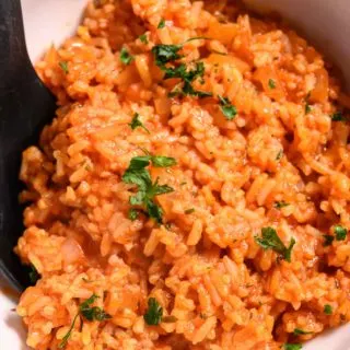 8 Ingredient Spanish Rice in a bowl.