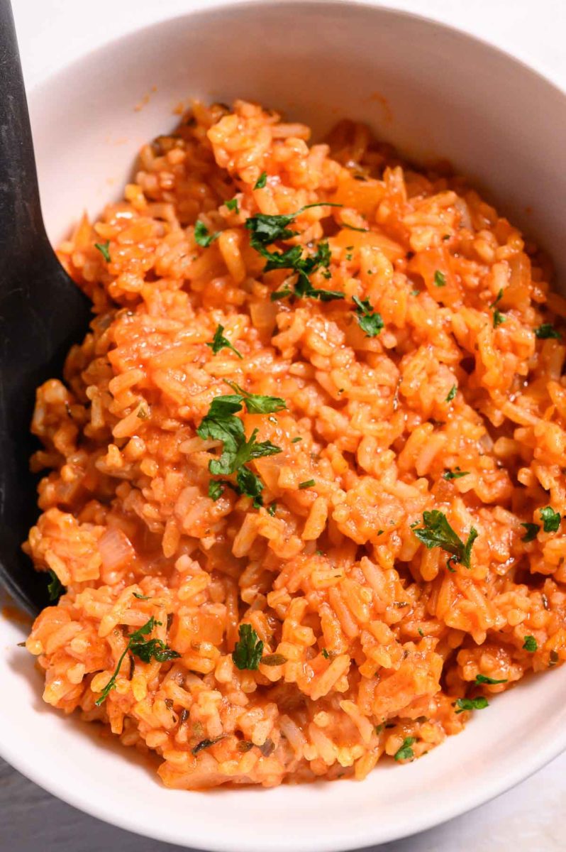 8 Ingredient Spanish Rice in a bowl.