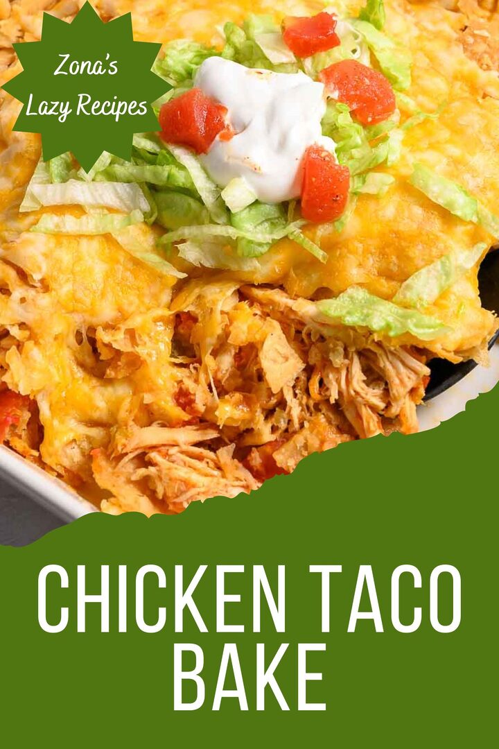 chicken taco bake in a casserole dish.