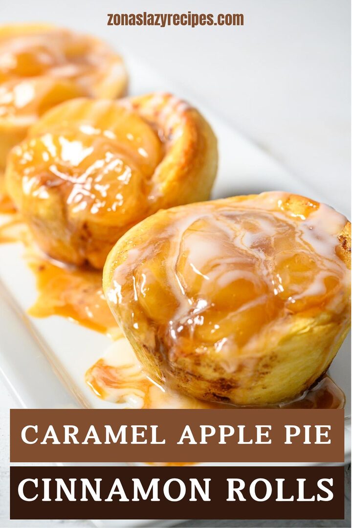 caramel apple pie cinnamon rolls on a plate.
