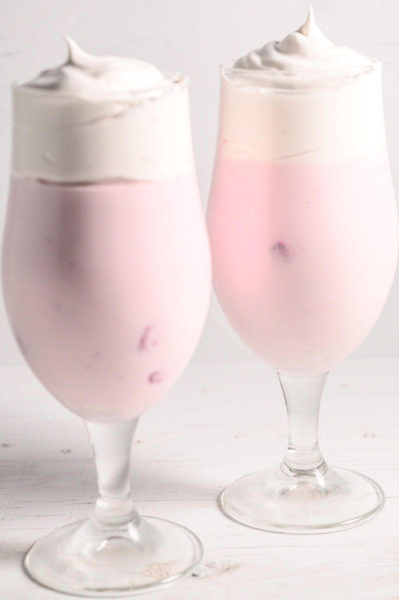 3 Ingredient Strawberry Fluff in two tall glasses.