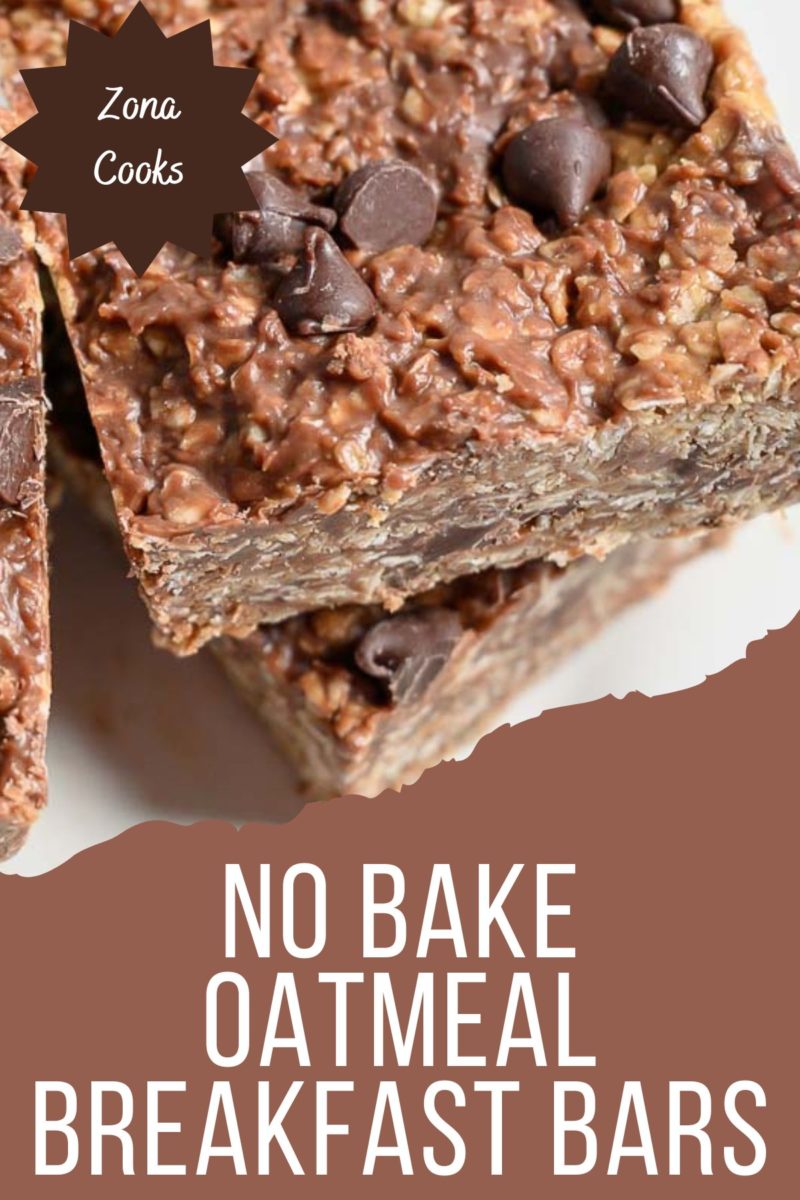 No Bake Oatmeal Breakfast Bars in 2 stacks on a plate.