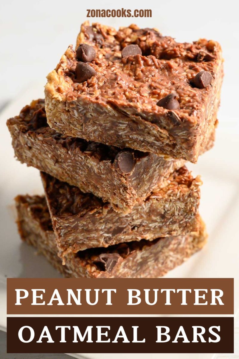 Peanut Butter Oatmeal Bars in a stack on a plate.