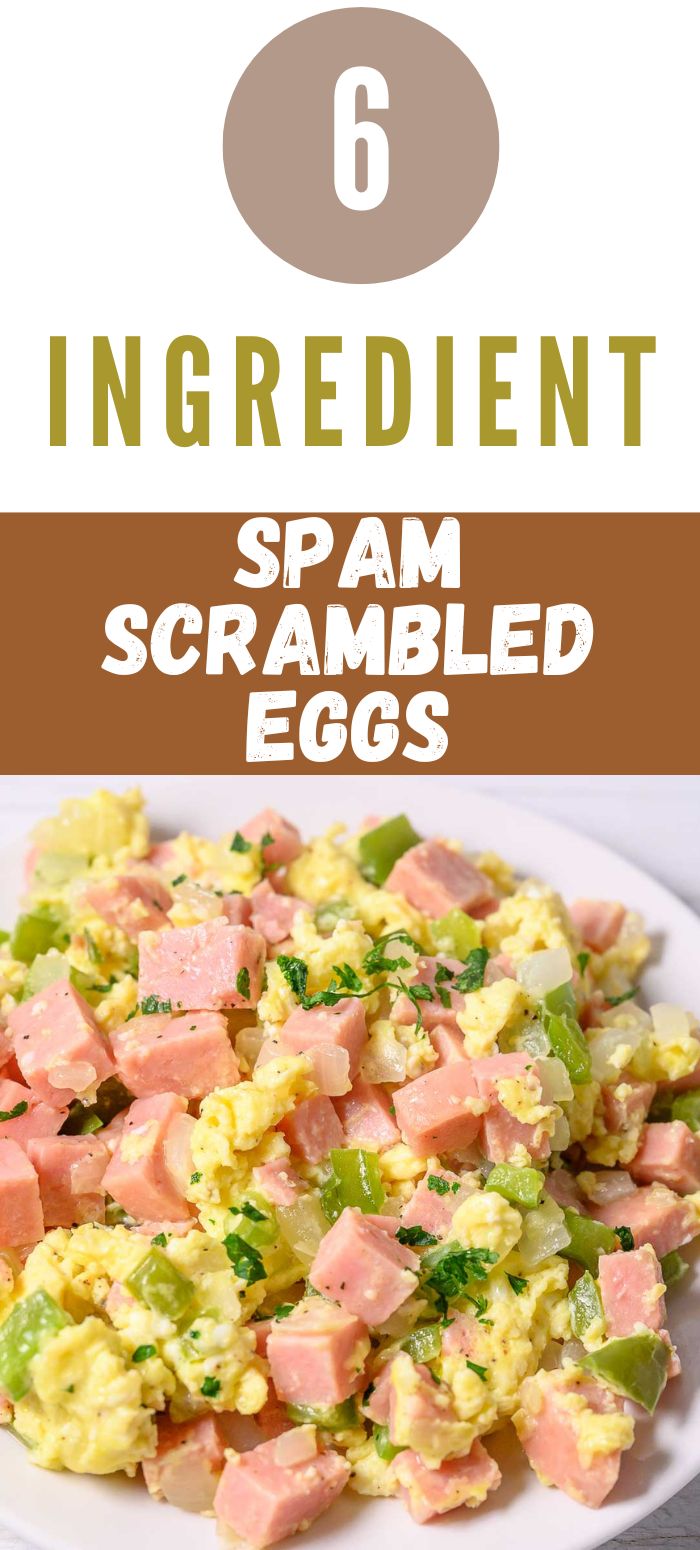 spam scrambled eggs on a plate.