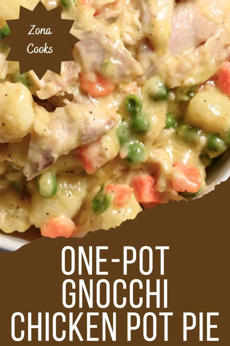 One-pot Gnocchi Chicken Pot Pie in a bowl.