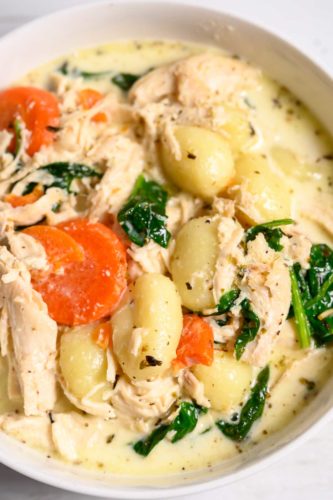 Chicken Gnocchi Soup in a serving bowl.