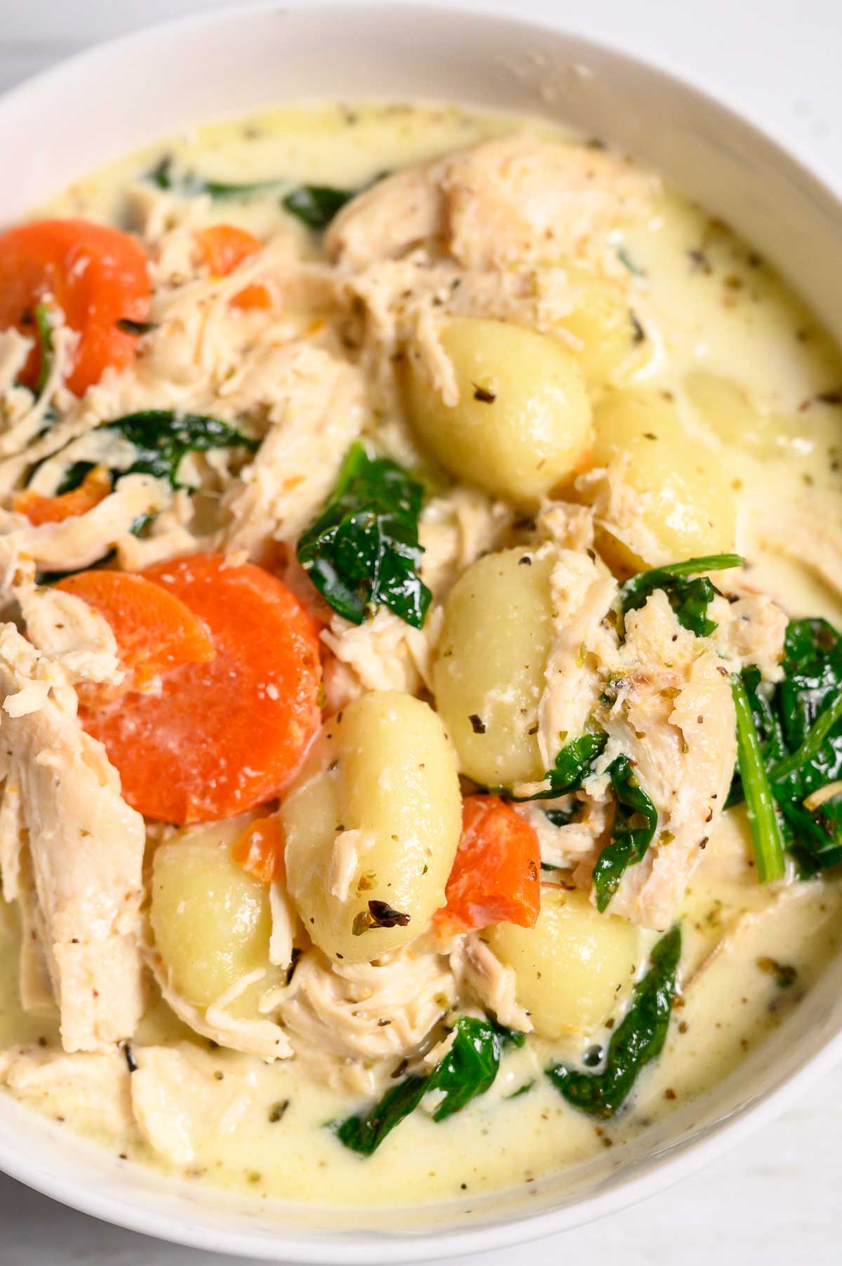 Chicken Gnocchi Soup in a serving bowl.