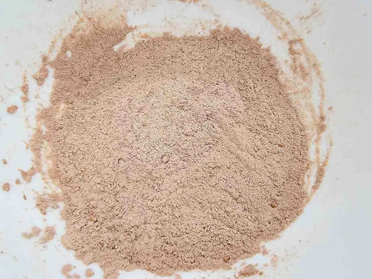 flour, cocoa powder, and salt mixed in a bowl.