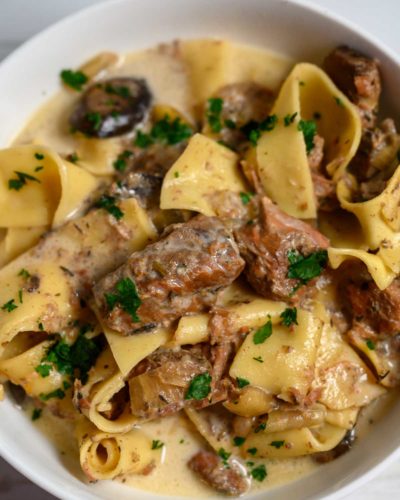 Slow Cooker Creamy Beef Pappardelle