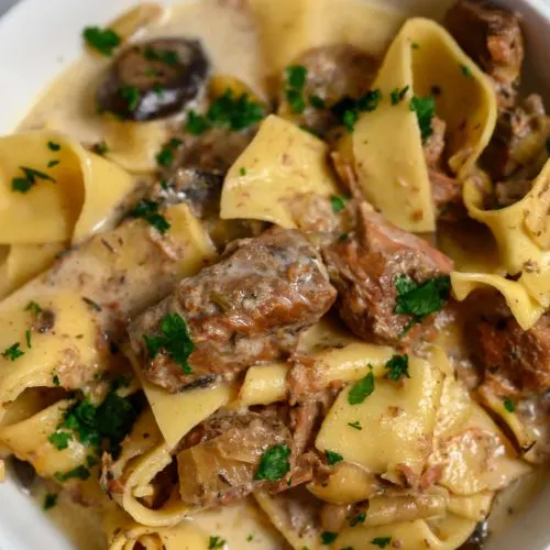 Slow Cooker Creamy Beef Pappardelle in a bowl.