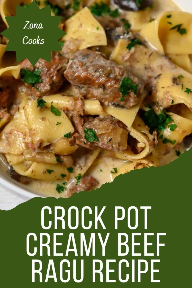 Crock Pot Creamy Beef Ragu in a serving dish.