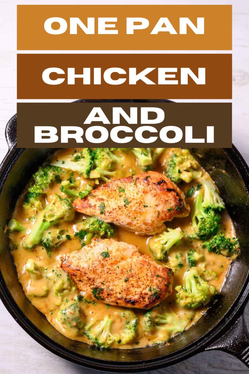 One Pan Chicken and Broccoli in a cast iron skillet.