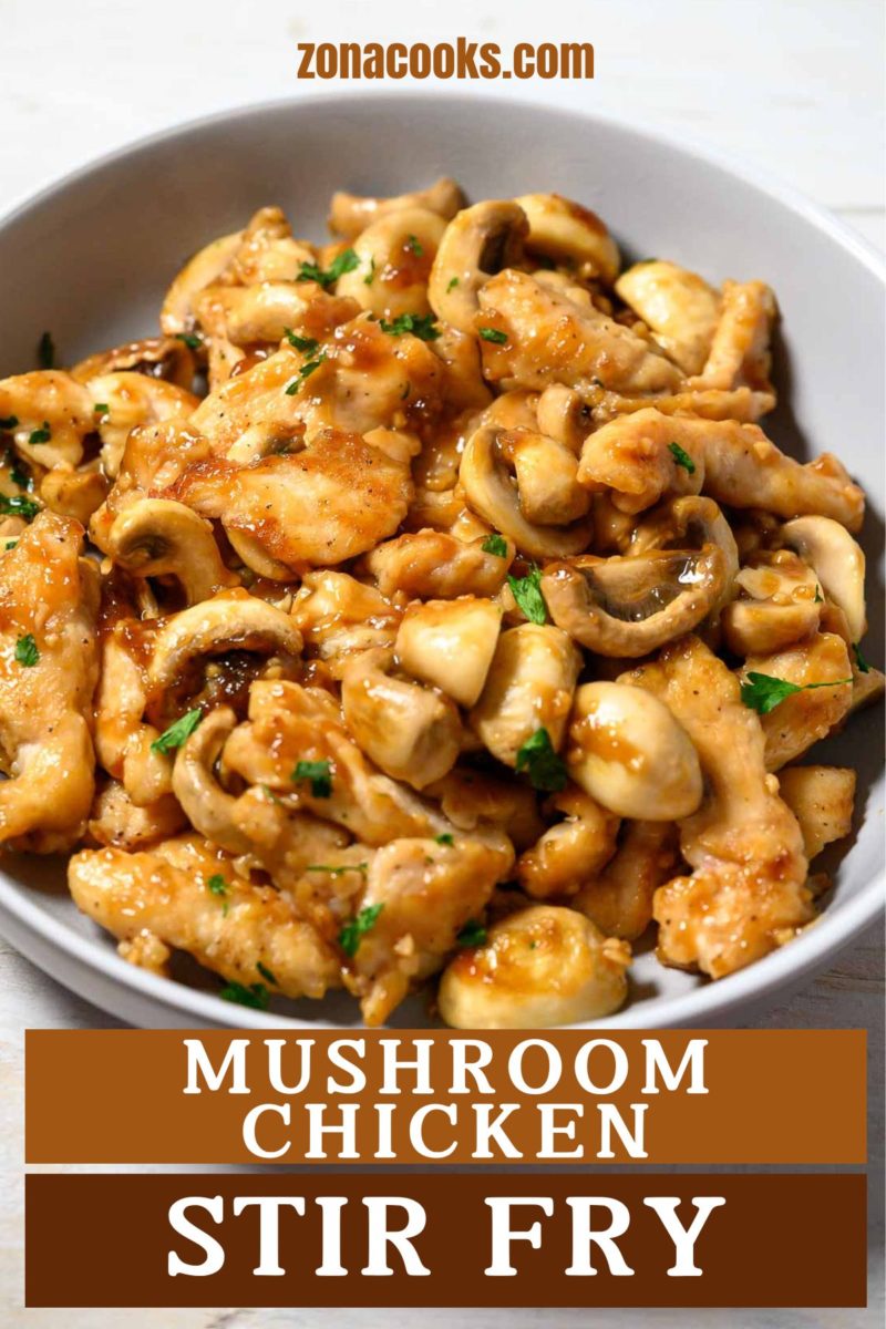 Mushroom Chicken Stir Fry in a bowl.