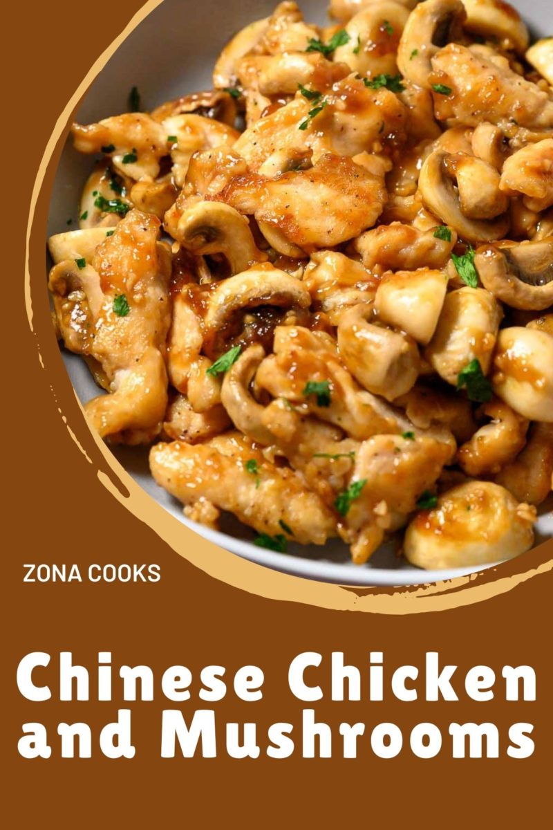 Chinese Chicken and Mushrooms in a serving bowl.