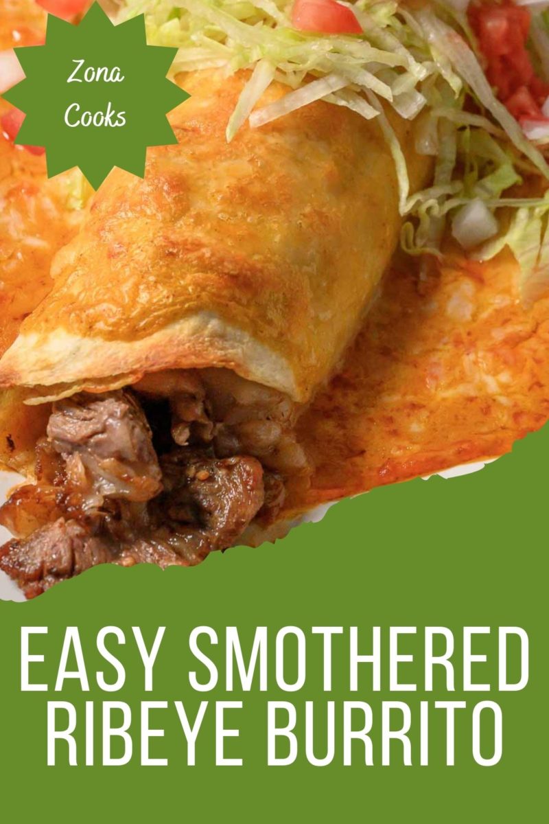 Easy Smothered Ribeye Burrito on a plate.