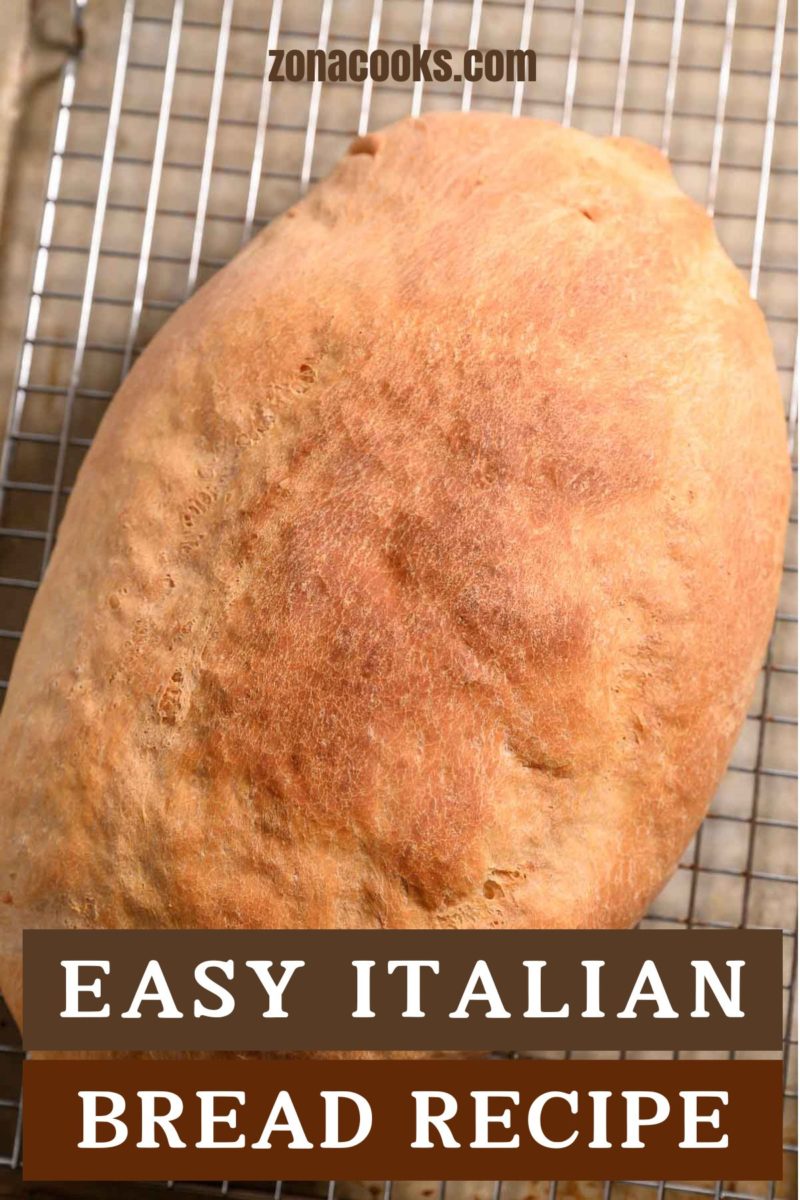 Easy Italian Bread on a cooling rack.