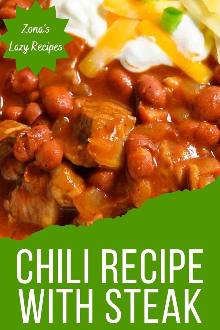 Beef Steak Chili topped with sour cream, shredded cheese, and jalapenos.