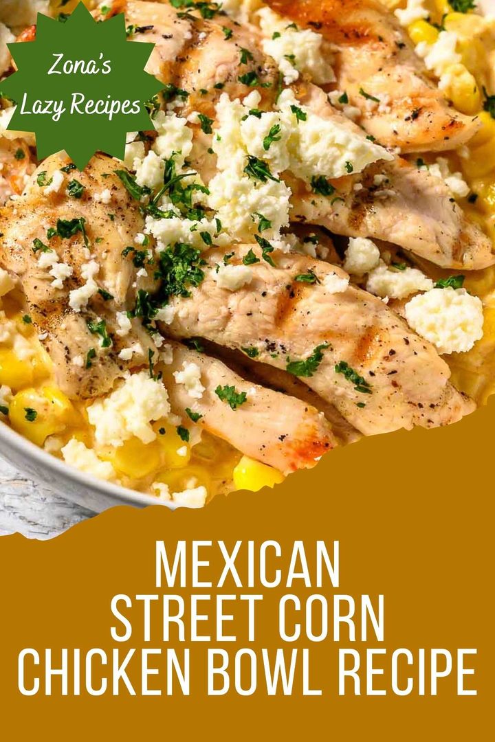 a bowl filled with corn, chicken, and cheese.