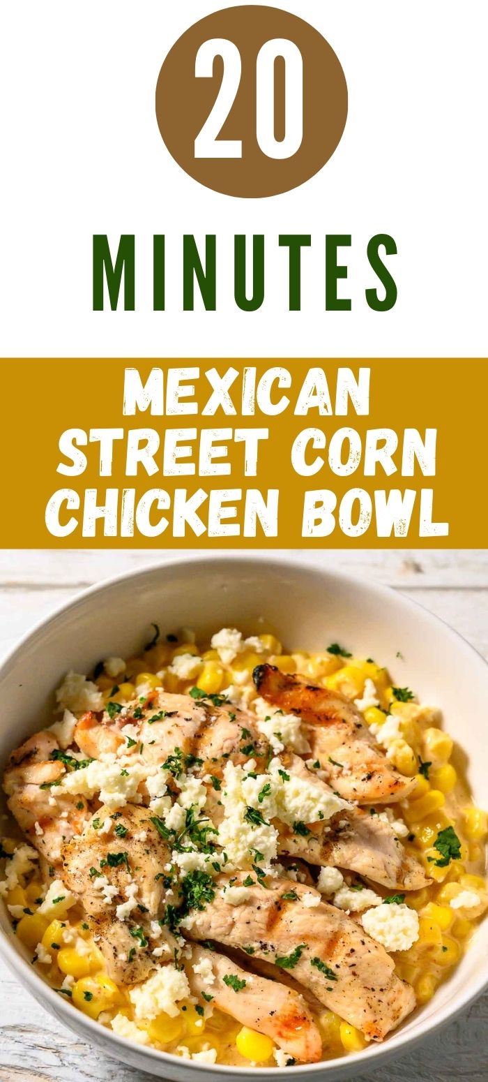 a bowl filled with corn, chicken, and cheese.