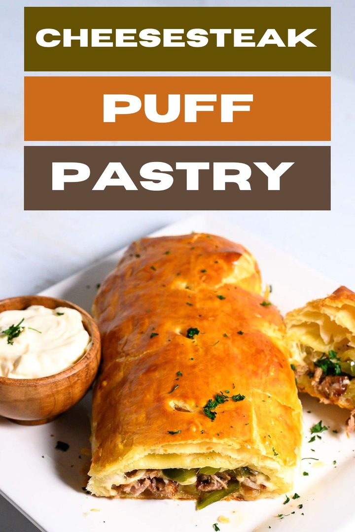 puff pastry filled with steak, cheese, onions, and green peppers.