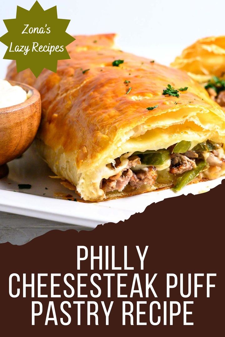 puff pastry filled with steak, cheese, onions, and green peppers.