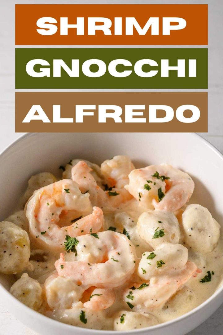 Creamy Shrimp Gnocchi Alfredo in a bowl.