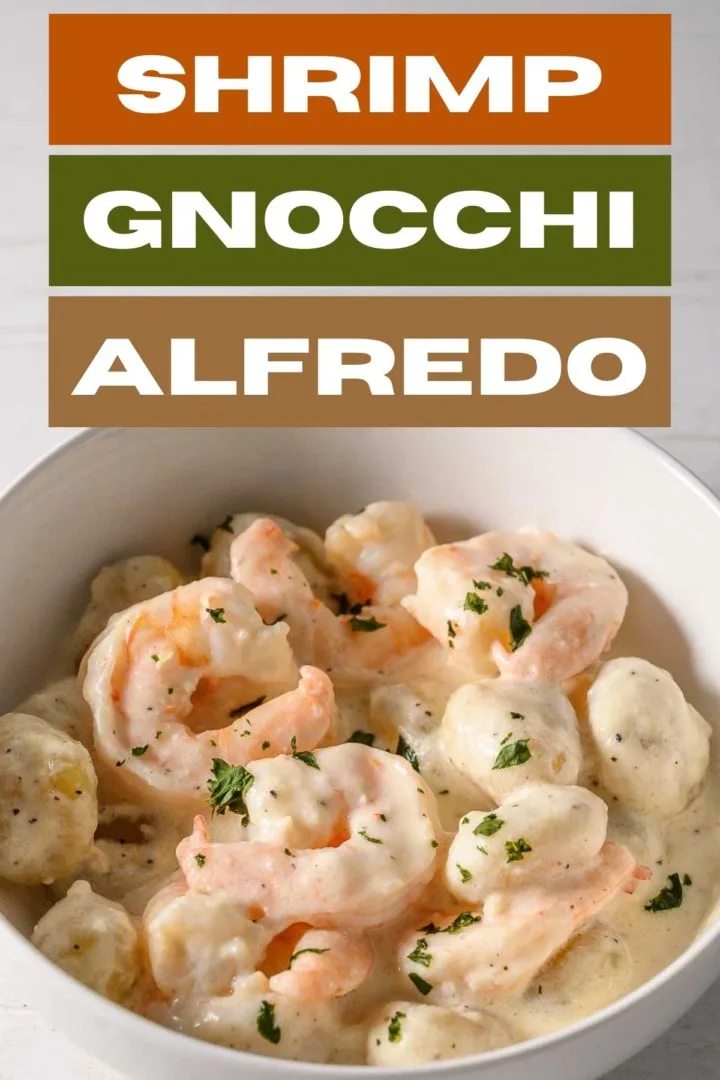 Creamy Shrimp Gnocchi Alfredo in a bowl.